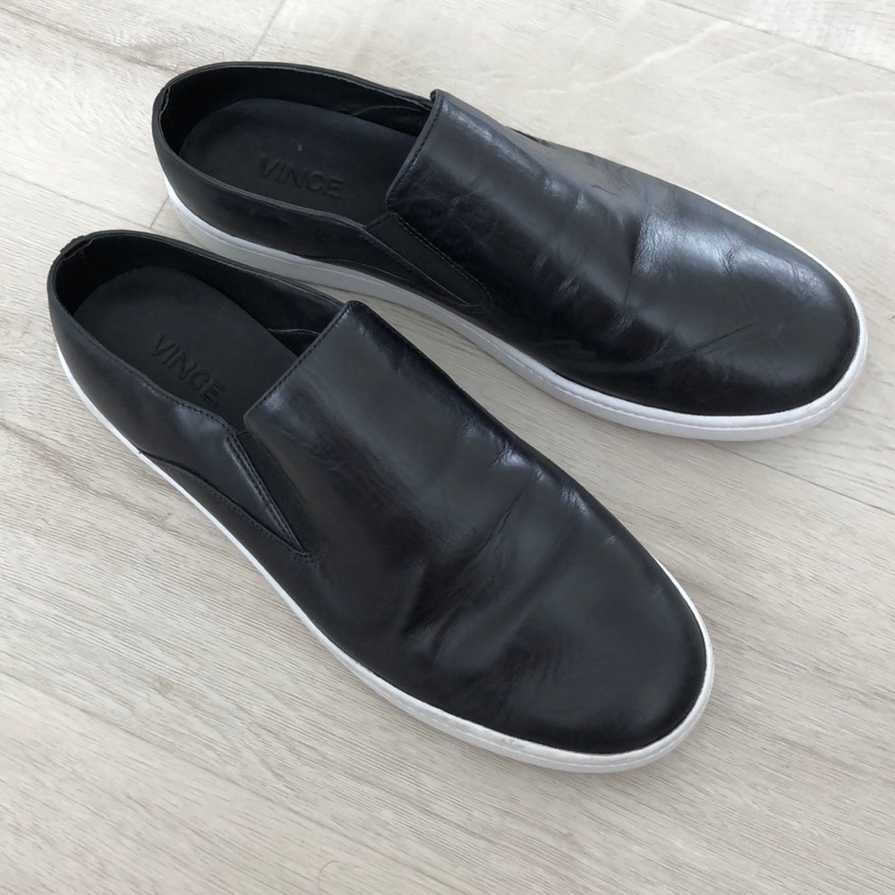 VINCE | black leather slip on shoes